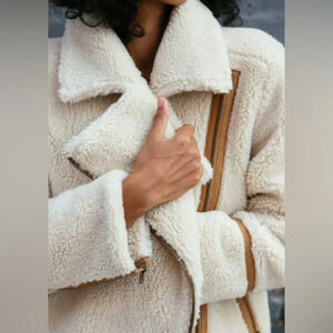 Faherty Jacket Women’s Large Montana Moto Coat Shearling Sherpa Jacket